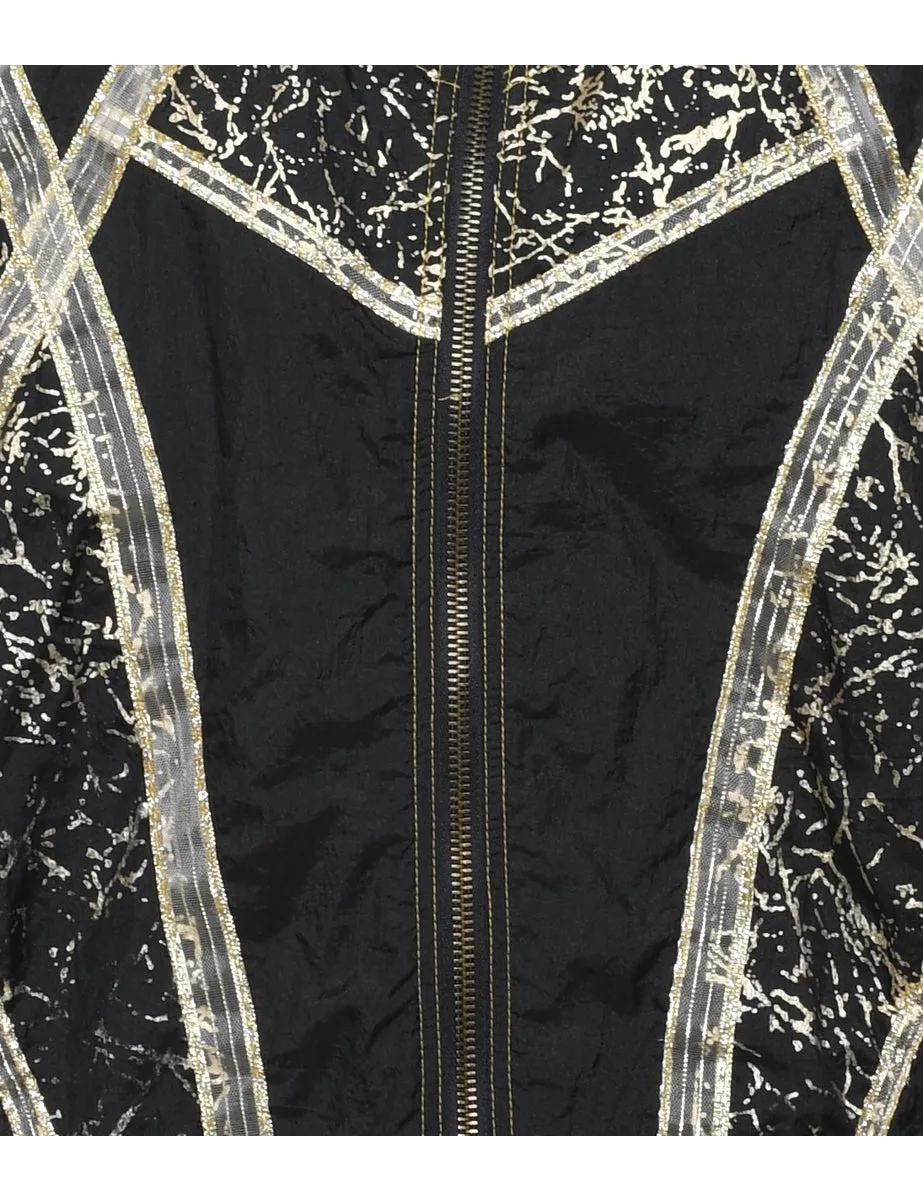 Black & Silver Patterned Nylon Jacket - S