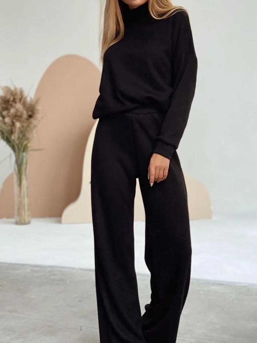 Fashion Turtleneck Sweater Loose Pants Suit