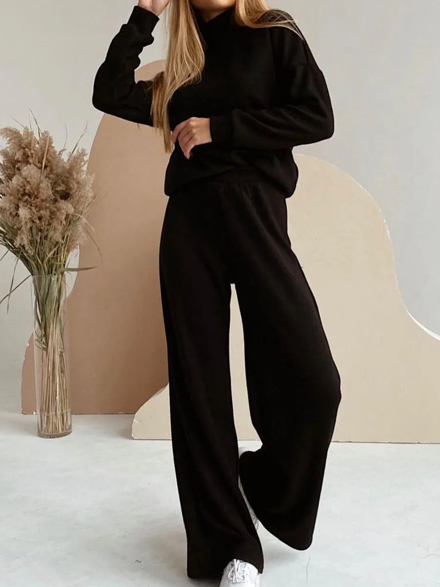 Fashion Turtleneck Sweater Loose Pants Suit