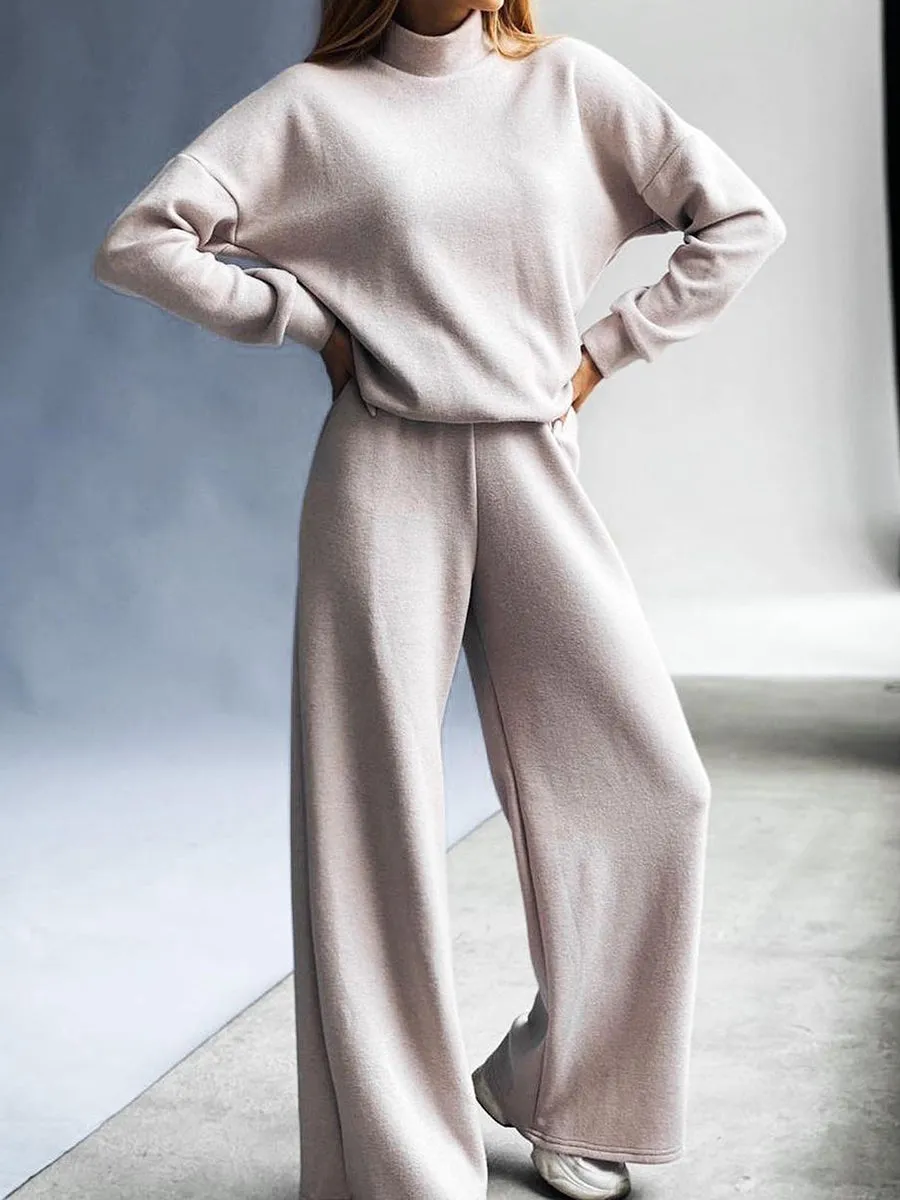 Fashion Turtleneck Sweater Loose Pants Suit