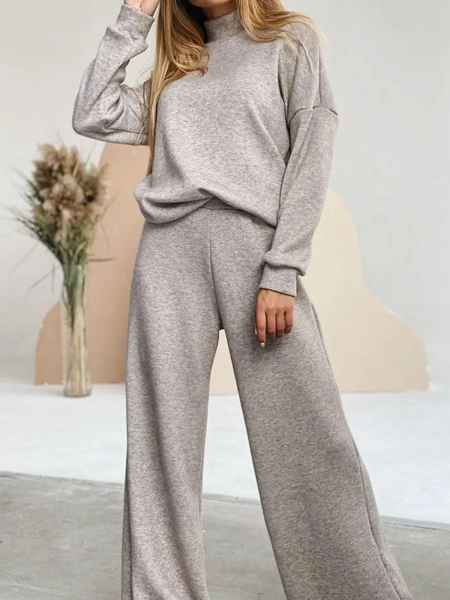 Fashion Turtleneck Sweater Loose Pants Suit