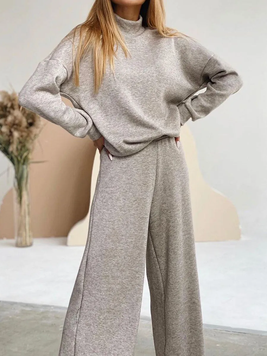 Fashion Turtleneck Sweater Loose Pants Suit