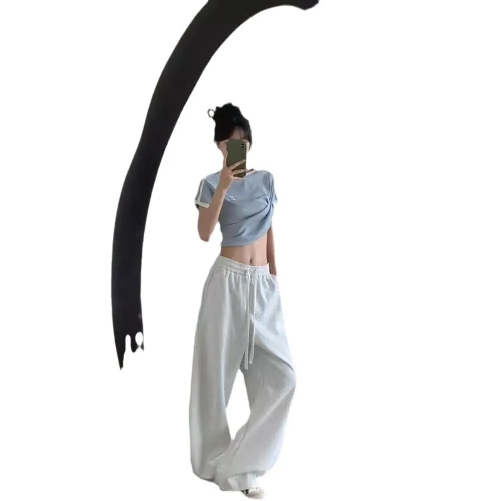 Flytonnshop fall outfits women Early Autumn Thin Sweatpants Women's Loose Casual Sports Pants Draping Straight Pants Mopping Pants Hip-Hop Drawstring Wide-Leg Pants