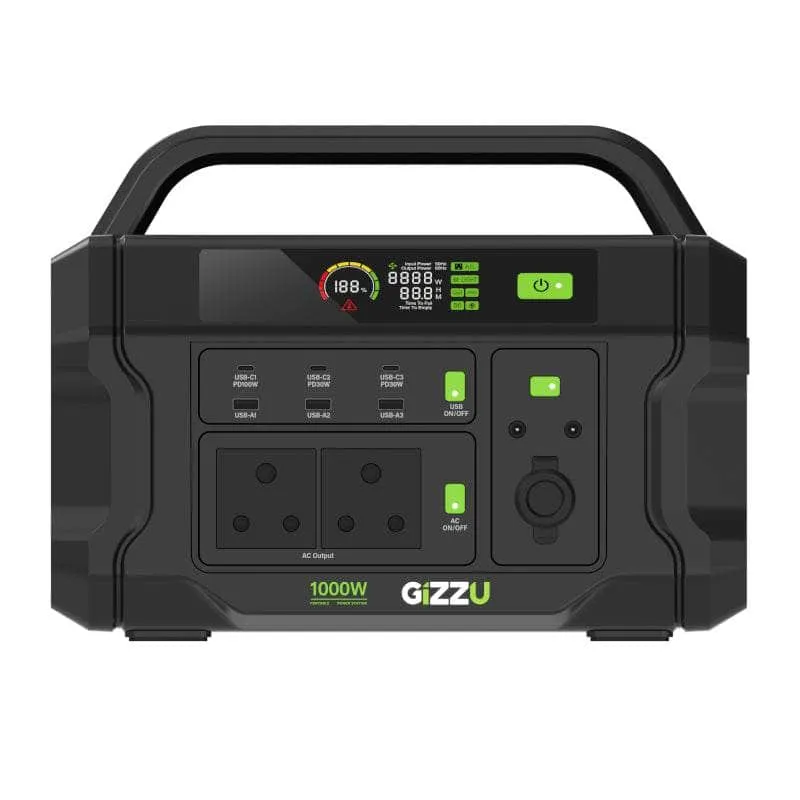 Gizzu Challenger Pro 1120 Wh/1000 W Ups Fast Charge Lifepo4 Portable Power Station Gps1100 U