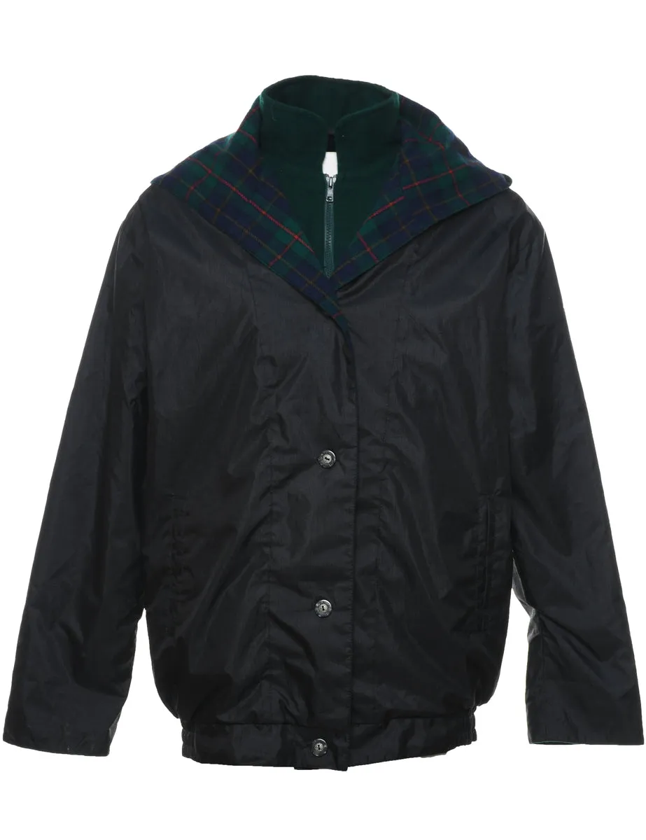 Hooded Black Nylon Jacket - L
