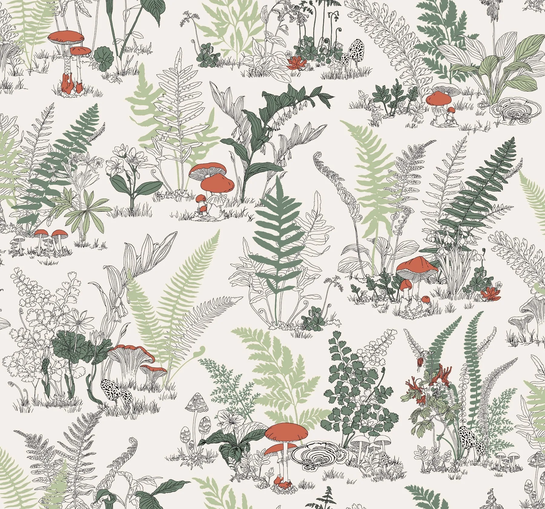 Mushroom Garden Toile Wallpaper