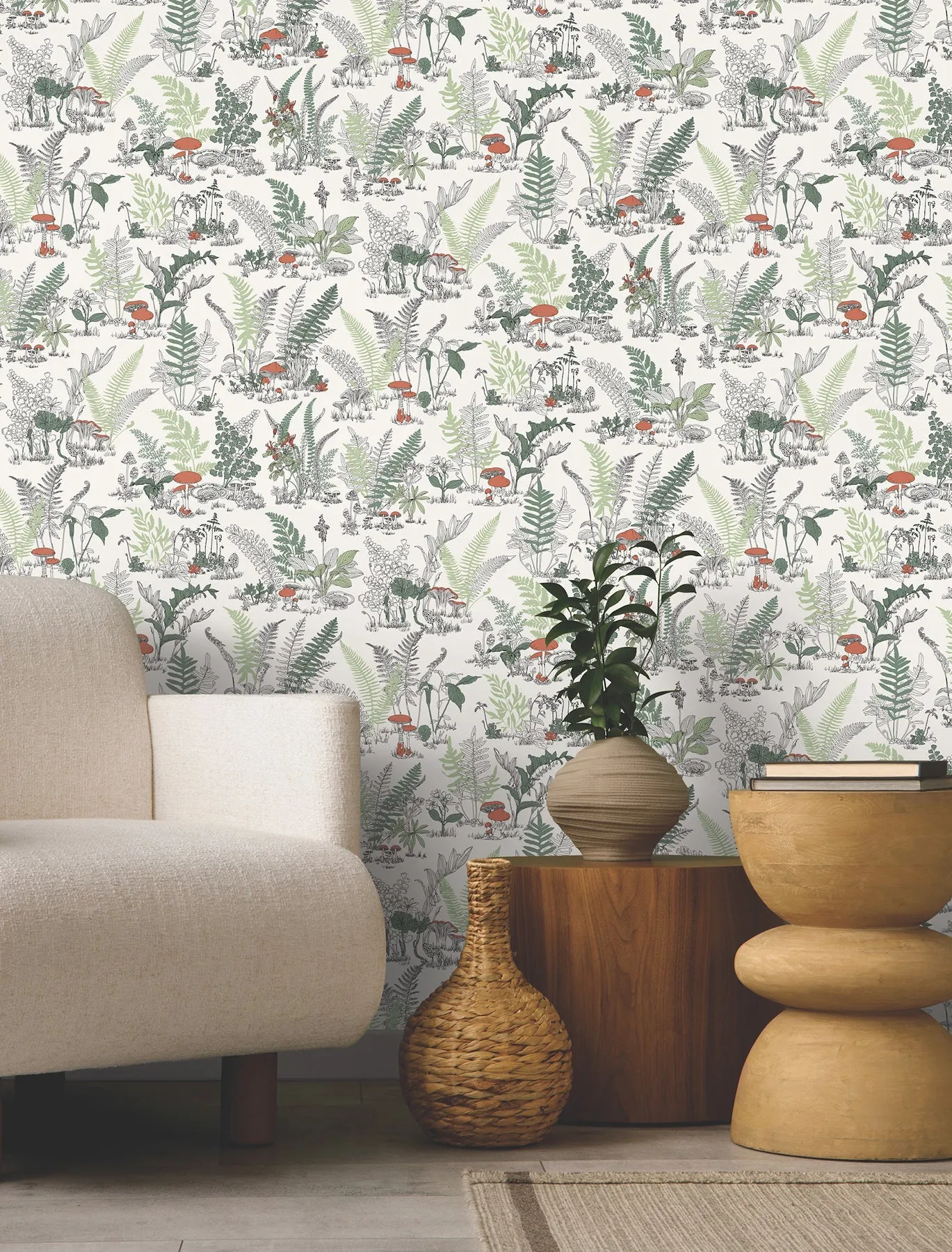 Mushroom Garden Toile Wallpaper
