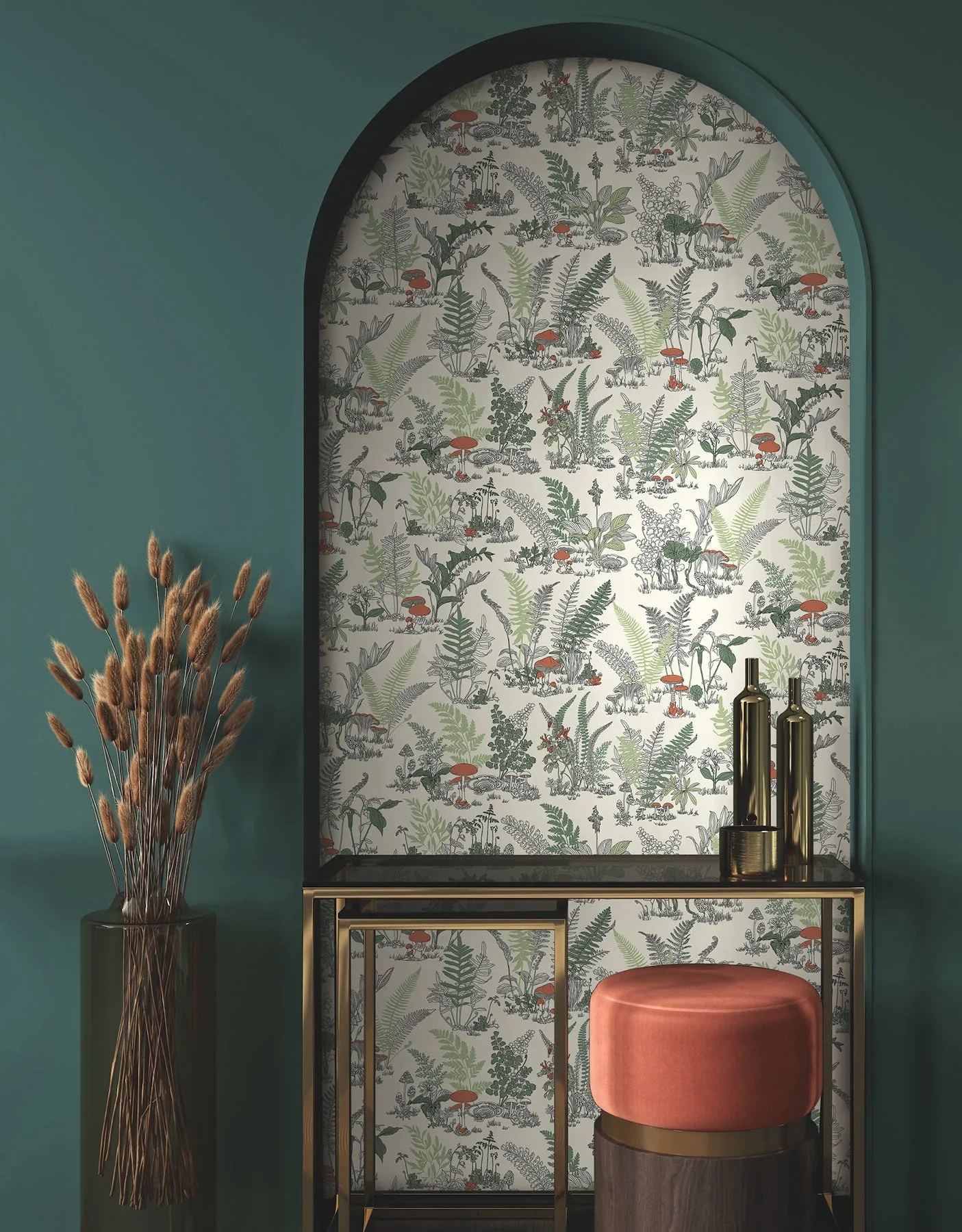 Mushroom Garden Toile Wallpaper