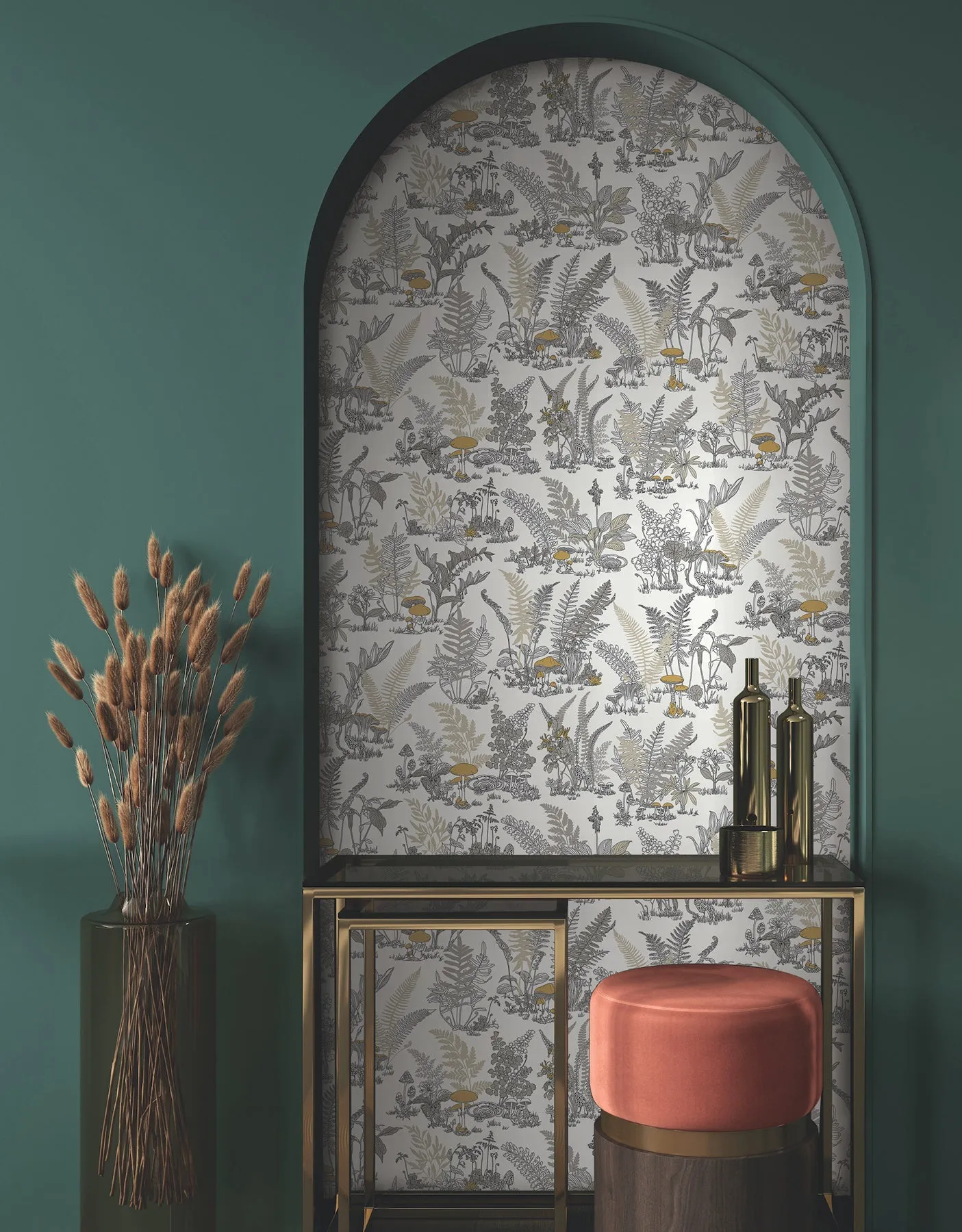 Mushroom Garden Toile Wallpaper