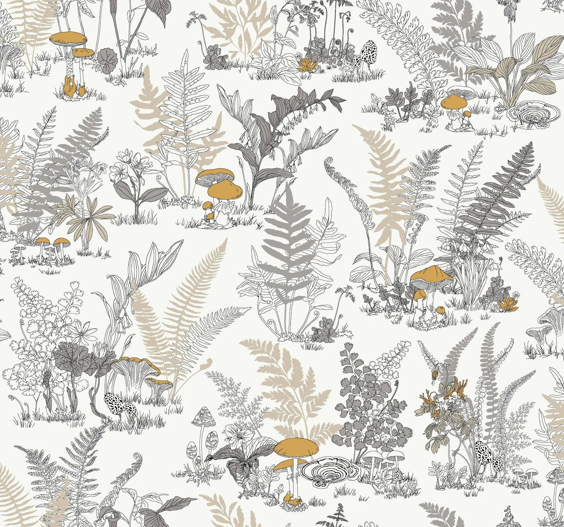 Mushroom Garden Toile Wallpaper