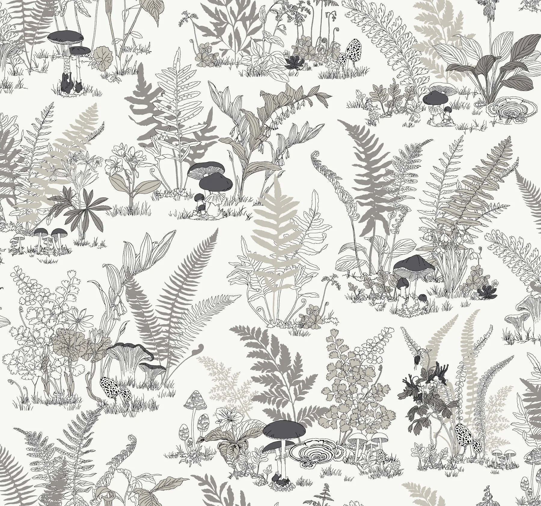 Mushroom Garden Toile Wallpaper