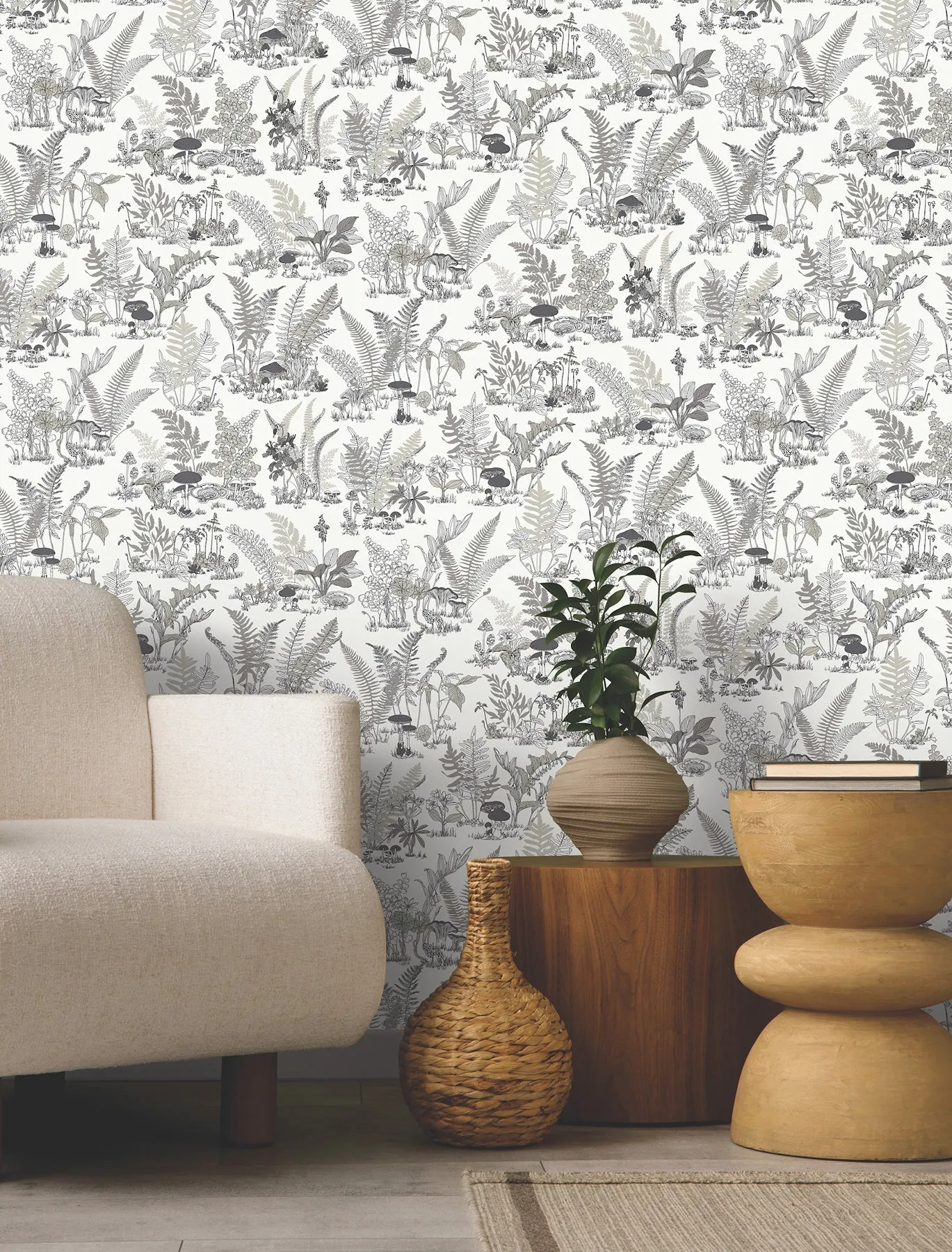 Mushroom Garden Toile Wallpaper