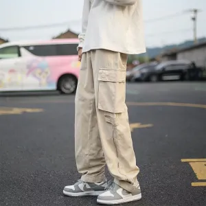 Wiaofellas 2000s fashion Japanese Simple Solid Color Overalls Men's American Umbrella Pants Drawstring Casual Trousers Straight Pants